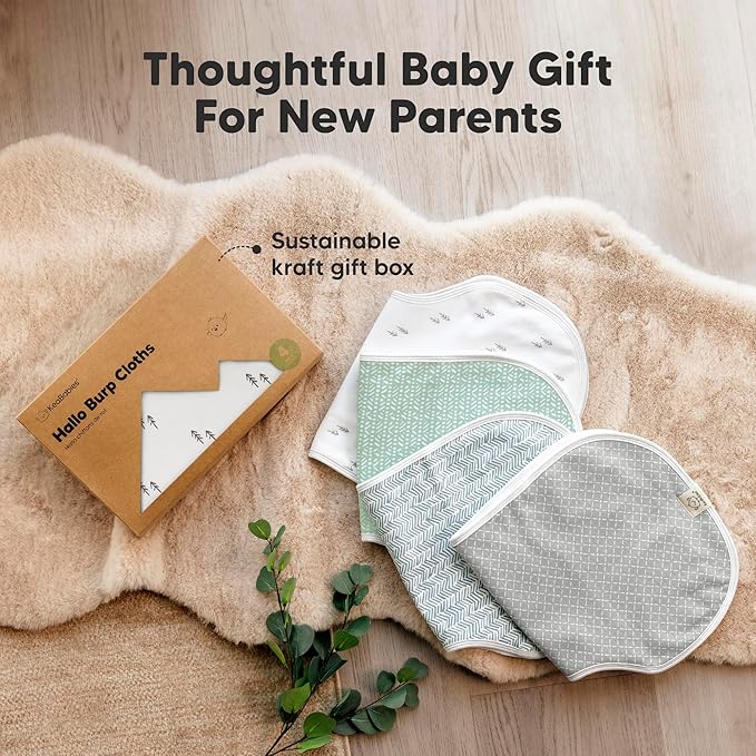 KeaBabies 4-Pack Baby Burp Cloths Baby Girl, Boy - Organic Cotton Burp Cloth, Extra Large, Absorbent, Soft Burping Cloths & Bibs Set for Babies, Newborn Burp Clothes, Thick Burp Rags (Nordic)