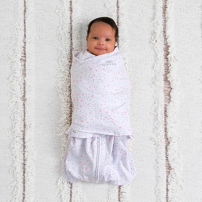 HALO 100% Cotton Sleepsack Swaddle, 3-Way Adjustable Wearable Blanket, TOG 1.5, Midnight Moons Pink, Small, 3-6 Months