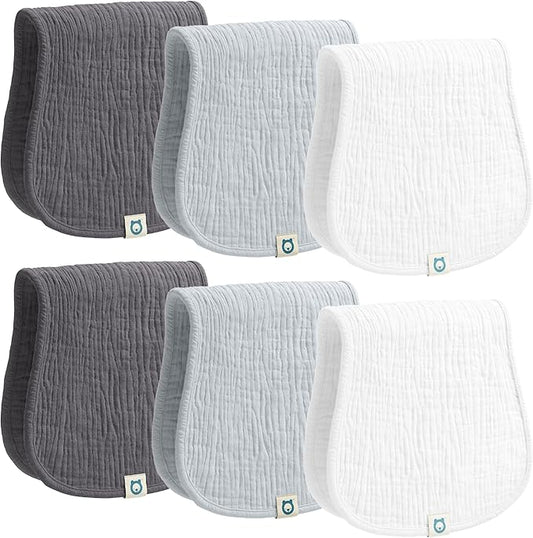 Muslin Burp Cloths Set, 6 Pieces, 100% Organic Cotton Hand Washcloths for Baby Boys and Girls Extra Absorbent and Soft Burping Rags (Monochrome - Multi Colored)