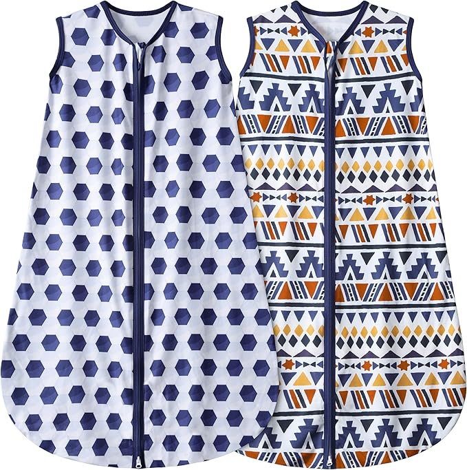 Baby Sleeping Bag 2-Way Zipper Toddler Wearable Blankets Comfy Stretchy Lightweight TOG 0.5 (Soccer & Triangles, M)