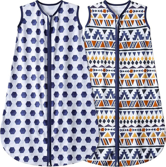 Baby Sleeping Bag 2-Way Zipper Toddler Wearable Blankets Comfy Stretchy Lightweight TOG 0.5 (Soccer & Triangles, M)