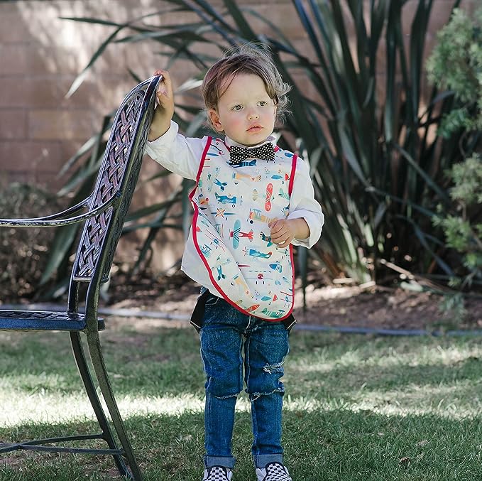 BapronBaby Retro Airplanes Bapron - No Neck Tie Safer Bib for Baby & Toddler - Soft Waterproof Stain Resistant - Machine Washable - Sz Preschool 3-5yrs