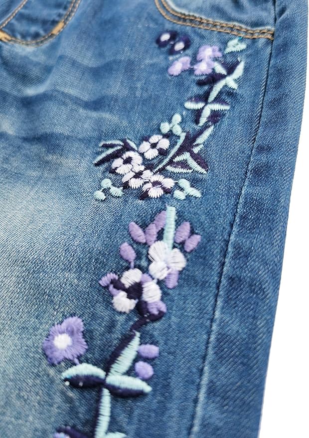 KIDSCOOL SPACE Baby Little Kids Cute Denim Embroidered Fashion Jean Overalls