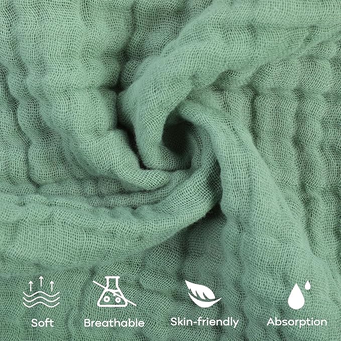 Yoofoss Muslin Baby Washcloths 100% Organic Cotton Face Towels 10 Pack Wash Cloths for Baby 12x12in Soft and Absorbent Baby Wipes (Gradient Green)