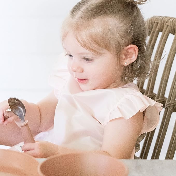 Tiny Twinkle Short Sleeve Apron Baby & Toddler Bib for Girls – Waterproof, Mess-Proof Bibs for Eating & Feeding, Machine Washable,Perfect Holiday Gift (Rose, 6–24M)