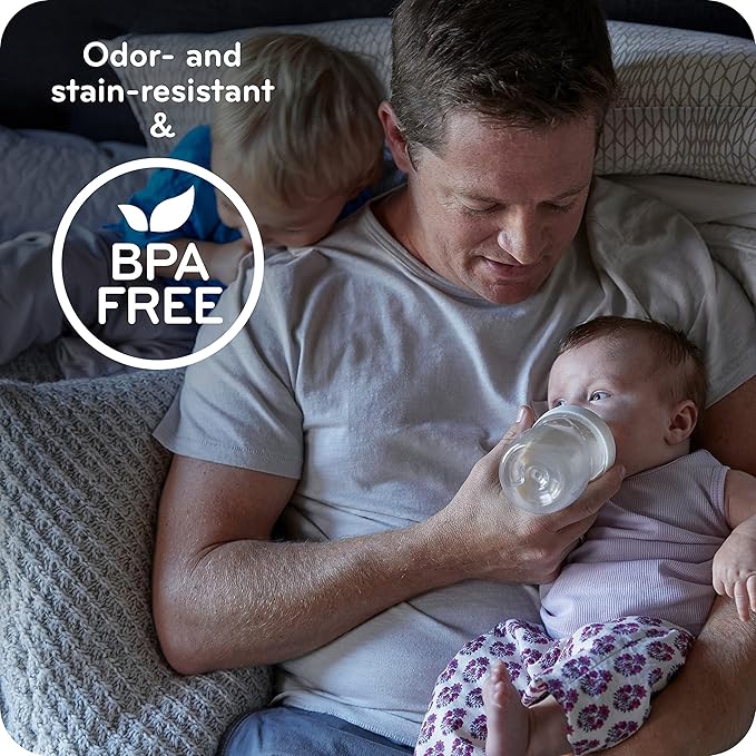 NUK Simply Natural Baby Bottle with SafeTemp, Anti-Colic Vent, and Slow Flow Nipple for Natural Feeding, 9 oz., 4-Pack