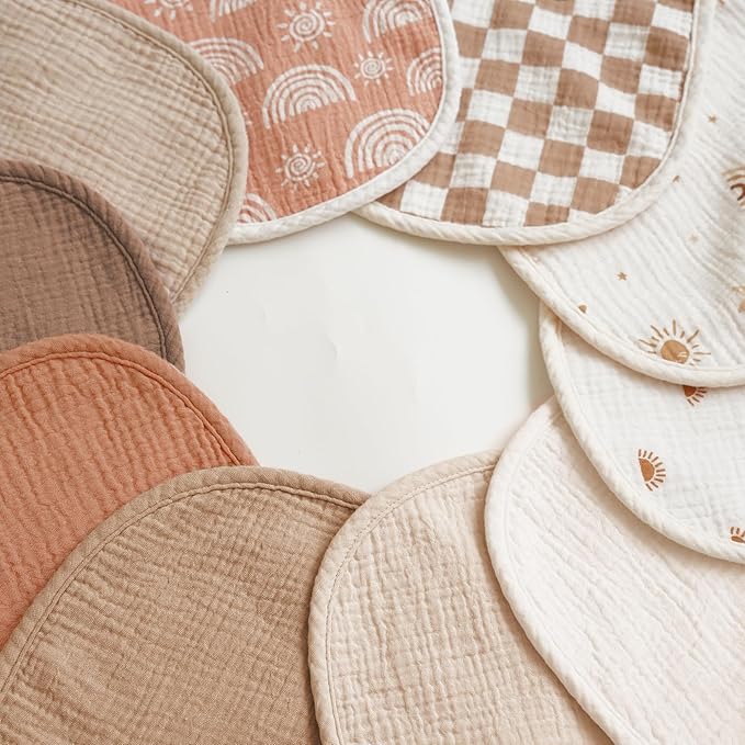 Konssy 10-Pack Muslin Baby Bibs, Soft Cotton Bandana Bibs for Drooling & Teething, Unisex Solid Colors for Boys & Girls, Newborn & Infant