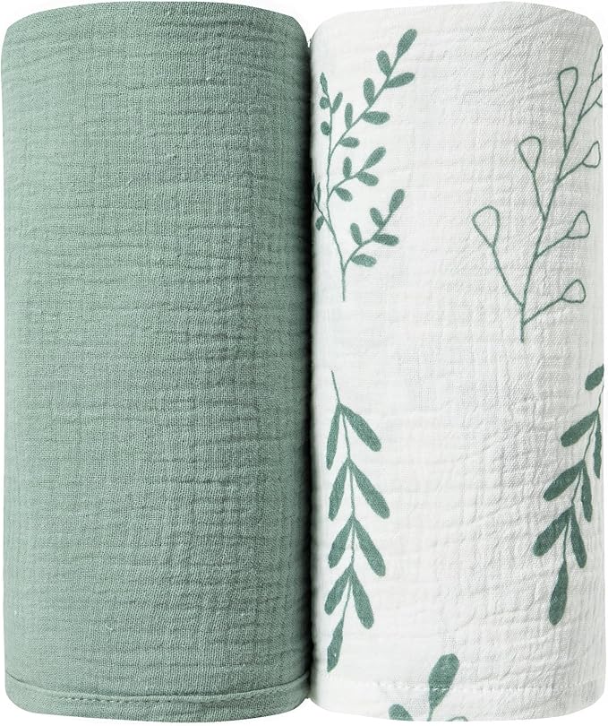 JELLYMONI Muslin Swaddle Blankets for Unisex, 2 Pack Newborn Receiving Blanket, Large 47 x 47 inches Soft Breathable Muslin Baby Blanket for Newborn Boys & Girl