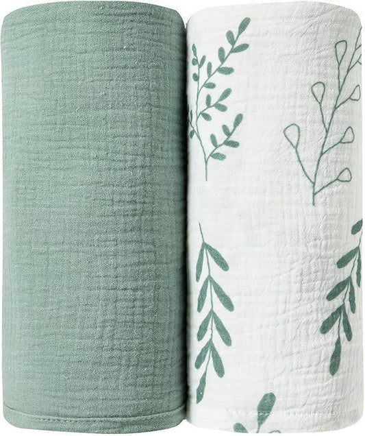 JELLYMONI Muslin Swaddle Blankets for Unisex, 2 Pack Newborn Receiving Blanket, Large 47 x 47 inches Soft Breathable Muslin Baby Blanket for Newborn Boys & Girl