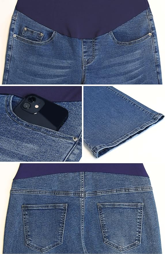 GLAMIX Women's Stretch Maternity Bootcut Jeans with Pockets Over The Belly Bell Bottoms Flare Denim Pants Pregnancy Clothes