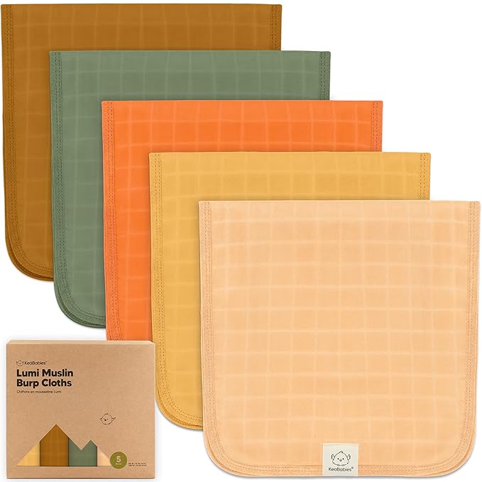 5-Pack Cotton Muslin Burp Cloths Baby Girls, Boys - Soft & Absorbent Spit Up Burp Rags, Large Muslin Towel, Cotton Wash Cloths for Babies, Newborn, Infant, No Shrink, Durable, Neutral (Phase)