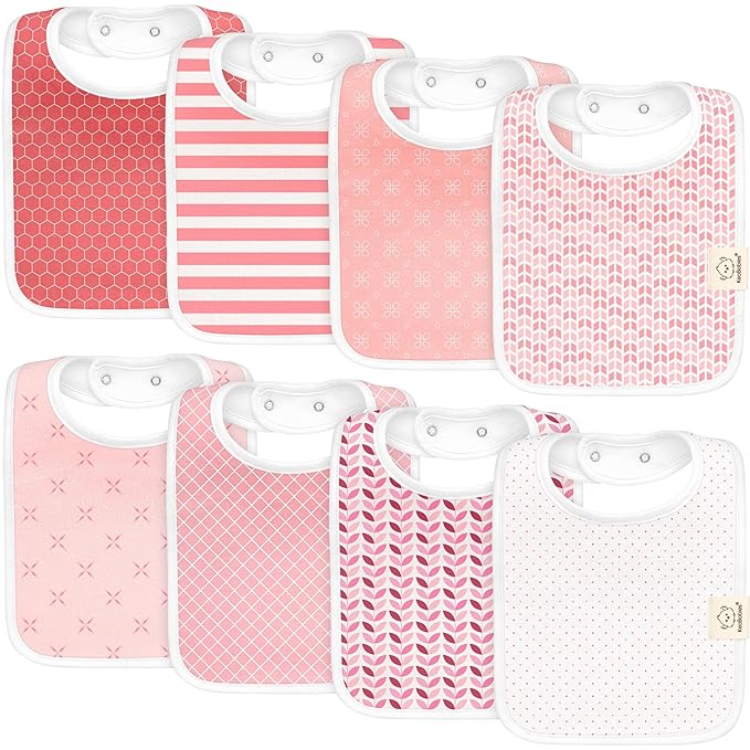 KeaBabies 8-Pack Organic Baby Bibs for Boys, Girls - Super Absorbent Cotton Drool Bibs for Baby Girl & Boy, Teething Toddler, Drooling Newborn, Ultra Soft & Machine Washable (Blush)