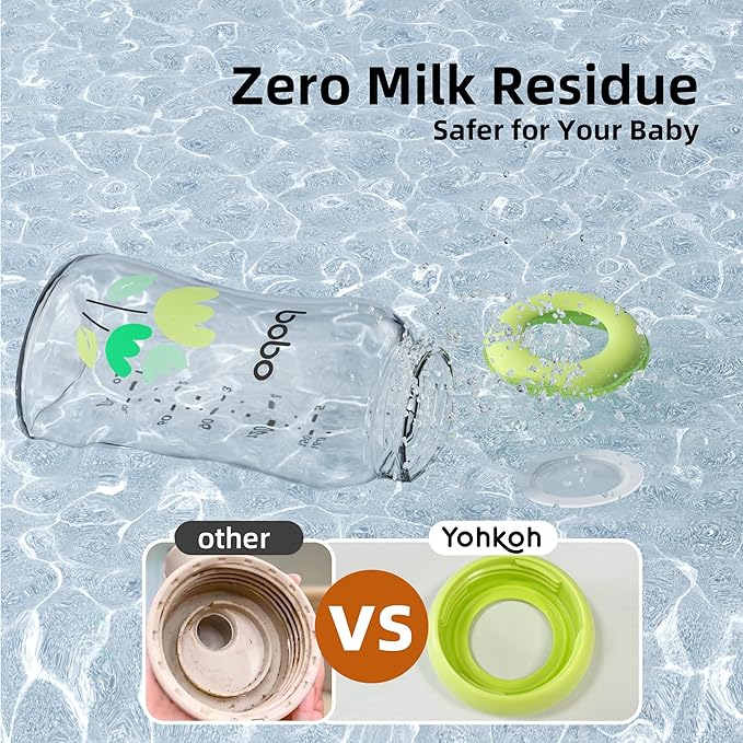 YOHKOH Glass Breast Milk Storage Bottles - 100% Leak-Proof, BPA-Free Breastmilk Storage Containers, Freezer & Dishwasher Safe, Ideal for Nursing Mothers (Multicolor1, 5.4oz (Pack of 4))