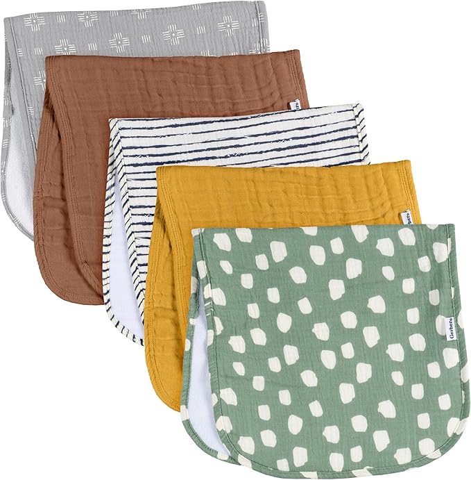 Gerber Baby Unisex Muslin Burp Cloths 5-Pack, Multi Teal Dots, Large Size 20" x 10"