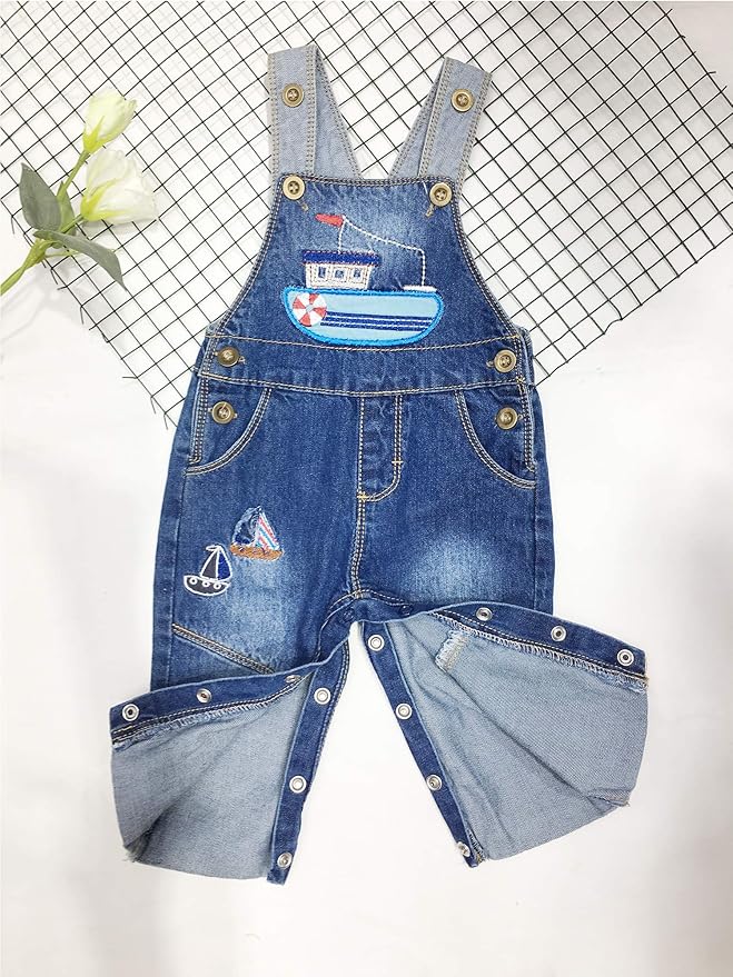 KIDSCOOL SPACE Baby Little Kids Cute Denim Embroidered Fashion Jean Overalls