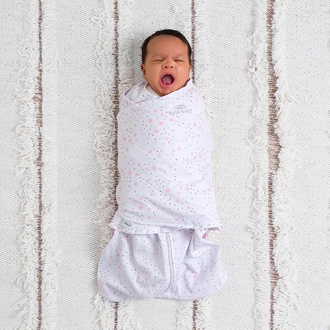 HALO 100% Cotton Sleepsack Swaddle, 3-Way Adjustable Wearable Blanket, TOG 1.5, Midnight Moons Pink, Small, 3-6 Months