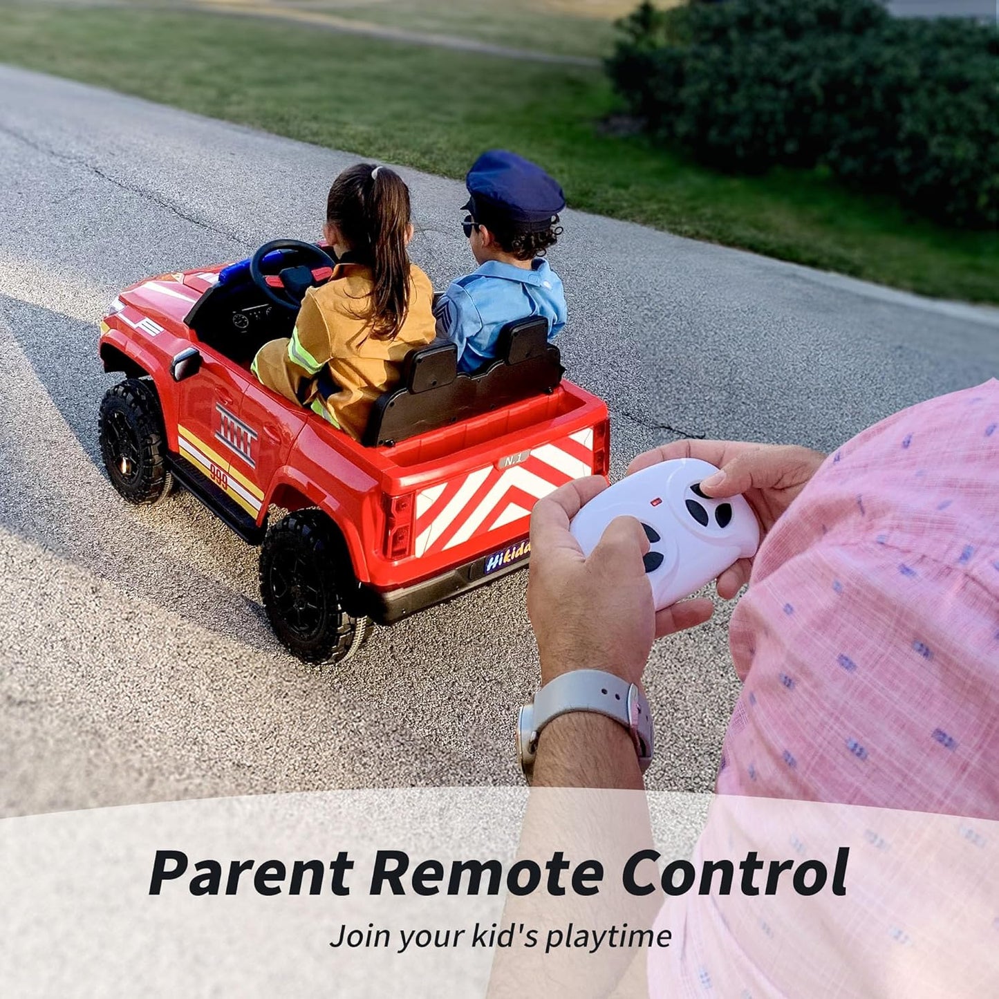 12V 7Ah Electric Fire Truck Ride-On Toy for Big Kids, 2 Seater Kids Ride on Car SUV w/Remote Control, Bluetooth - Red