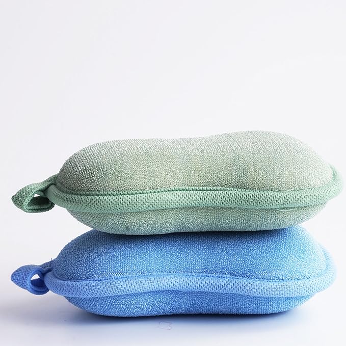 Baby Bath Sponge - Ultra Soft Baby Sponge for Bathing - Kids Bath Sponges for Infants, Toddler Bath Time, 2 Count (1 Pack) - Green Blue