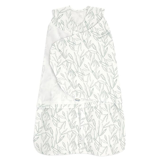 HALO 100% Cotton Sleepsack Swaddle, 3-Way Adjustable Wearable Blanket, TOG 1.5, Leaves, Newborn, 0-3 Months