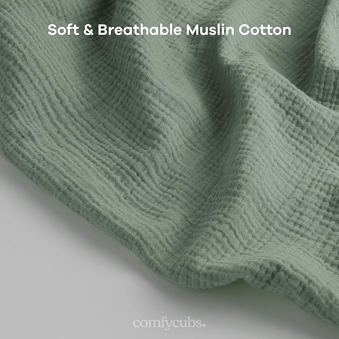 Comfy Cubs Muslin Nursing Cover, Pack of 1, 100% Muslin Breastfeeding Cover - Soft & Breathable Baby Nursing Scarf with Adjustable Neck Strap - Portable, Lightweight & Privacy Coverage - Fern