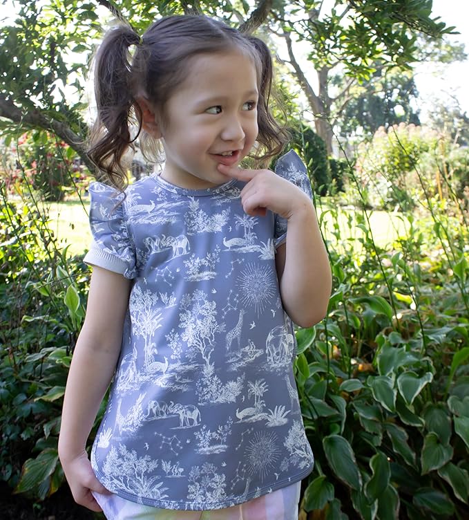 BapronBaby Flutter Savanna Blue Bapron - No Neck Tie Safer Bib for Baby & Toddler - Soft Waterproof Stain Resistant - Machine Washable - Sz Preschool 3-5yrs