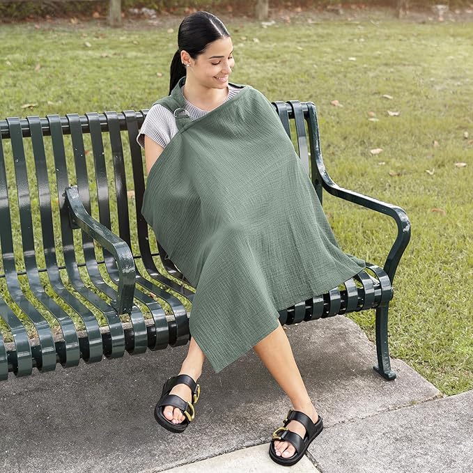 Comfy Cubs Muslin Nursing Cover, Pack of 1, 100% Muslin Breastfeeding Cover - Soft & Breathable Baby Nursing Scarf with Adjustable Neck Strap - Portable, Lightweight & Privacy Coverage - Fern