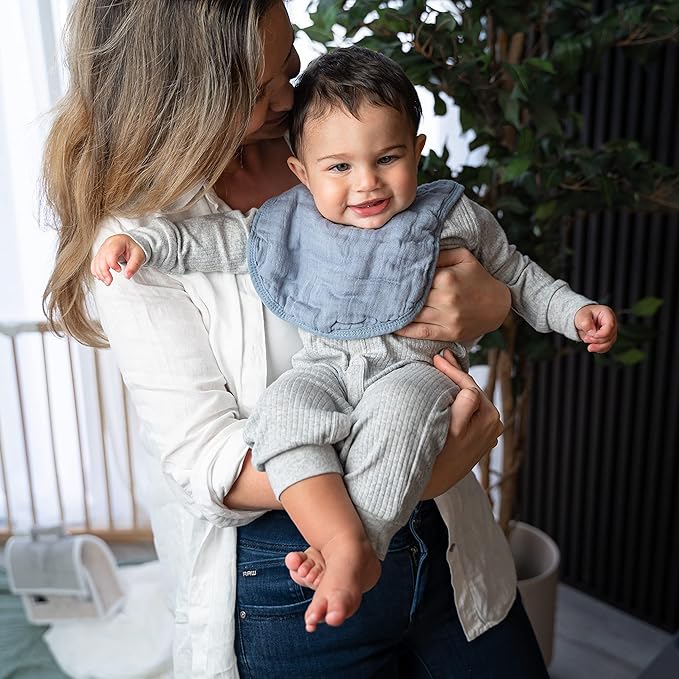 Comfy Cubs Muslin Bibs for Babies, Pack of 8 - Soft and Highly Absorbent, Feeding, Drool and Teething Bib, Adjustable Snaps - Stylish & Colorful Unisex Designs, Giftable Set - Pacific Blue