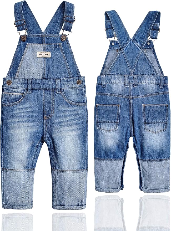 KIDSCOOL SPACE Baby Toddler 2 Buttons Adjustable Straps Fashion Jean Overall