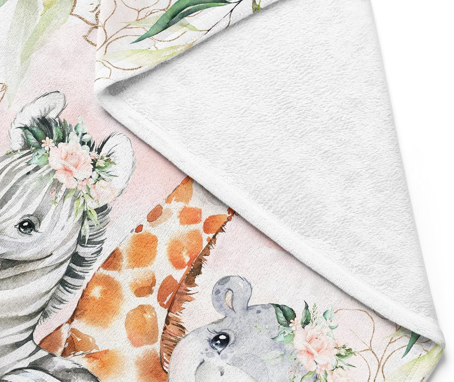 UNIQUE Rose Flowers Safari Ultra Soft Fleece Baby Blanket 30x40in, Cute Zebra Hippo Giraffe Baby Blanket, Girl