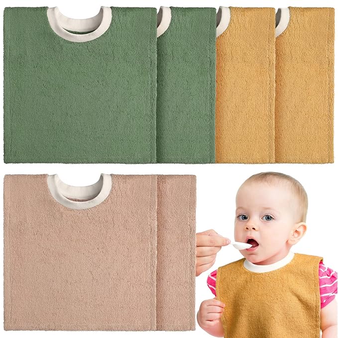 6 Pcs Pullover Baby Bibs Cotton Terry Toddler Absorbent Infant for Feeding and Drooling Towel Slip on Bib(Lively Color)