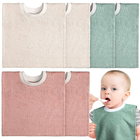 6 Pcs Pullover Baby Bibs Cotton Terry Toddler Absorbent Infant for Feeding and Drooling Towel Slip on Bib(Vivid Color)