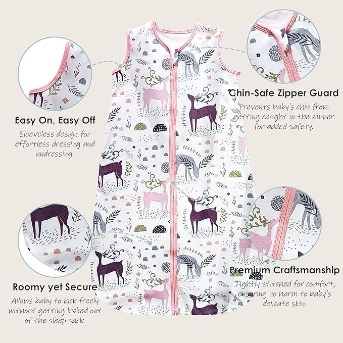 Cute Castle Baby Sleep Sack 0-6 Months - Lightweight 100% Cotton 2-Way Zipper TOG 0.5 Infant Wearable Blanket, Newborn Essentials Toddler Sleep Clothes (3 Pack Pink)