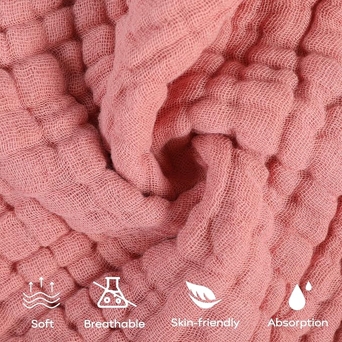 Yoofoss Muslin Baby Washcloths 100% Organic Cotton Face Towels 10 Pack Wash Cloths for Baby 12x12in Soft and Absorbent Baby Wipes (Gradient Pink)
