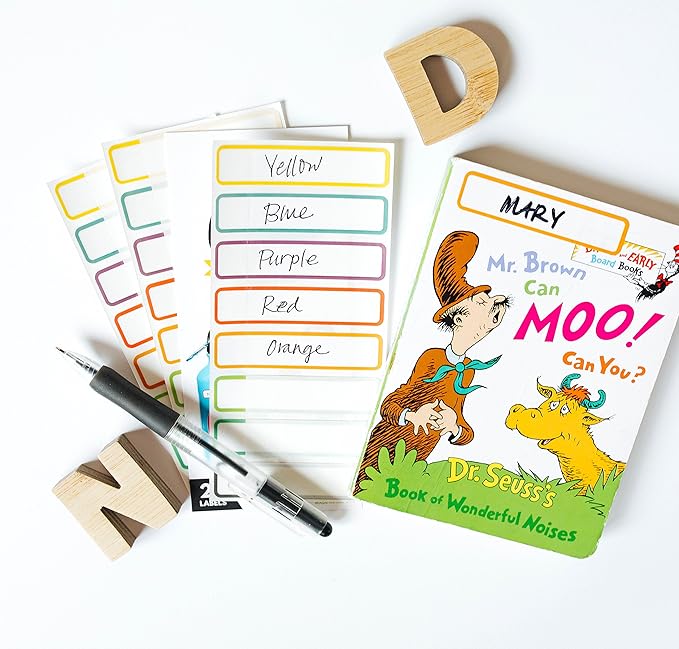 Removeable, Write-On Food Bottle Labels, Write-On, Self-Laminating, Freezer Safe Waterproof Kids Name Labels for Baby Bottles, Sippy Cup for Daycare School, Dishwasher Safe (Simply Colors, Set of 2)