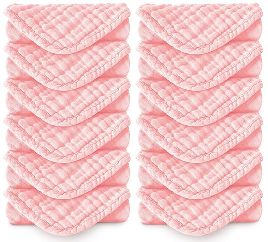 Muslin Burp Cloths 100% Cotton Large 20''x10'' Extra Soft and Absorbent Baby Wash Cloths Spit Up Rags - Baby Burping Cloth for Boys Girls Items(12 Pack Pink)