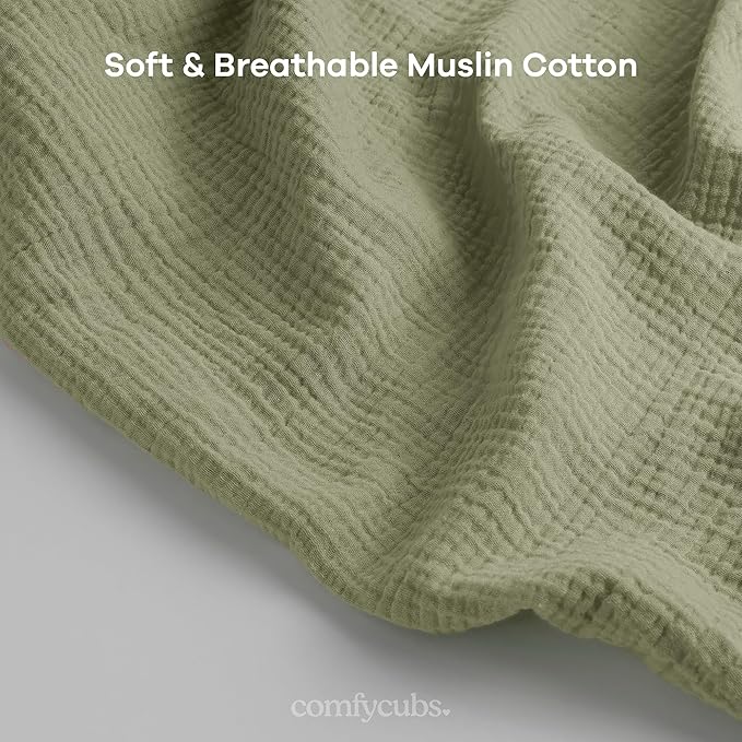 Comfy Cubs Muslin Nursing Cover, Pack of 1, 100% Muslin Breastfeeding Cover - Soft & Breathable Baby Nursing Scarf with Adjustable Neck Strap - Portable, Lightweight & Privacy Coverage - Sage