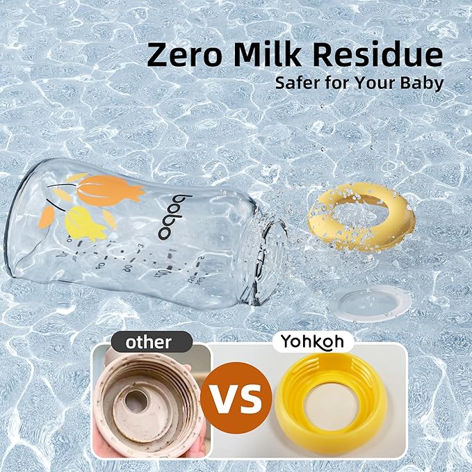 YOHKOH Glass Breast Milk Storage Bottles - 100% Leak-Proof, BPA-Free Breastmilk Storage Containers, Freezer & Dishwasher Safe, Ideal for Nursing Mothers (Yellow, 5.4oz (Pack of 6))