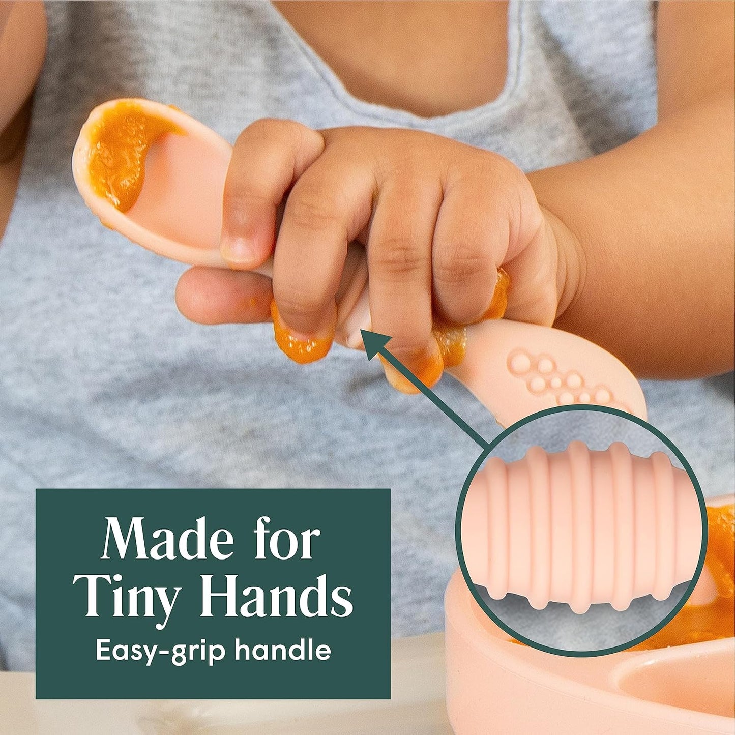 Simka Rose Silicone Baby Spoons Self Feeding (6 Pack)- First Stage Infant Spoons for Babies & Toddlers- Baby Led Weaning Shallow Spoons- Easy on Gums- 6 Months+ -Dishwasher Microwave Safe