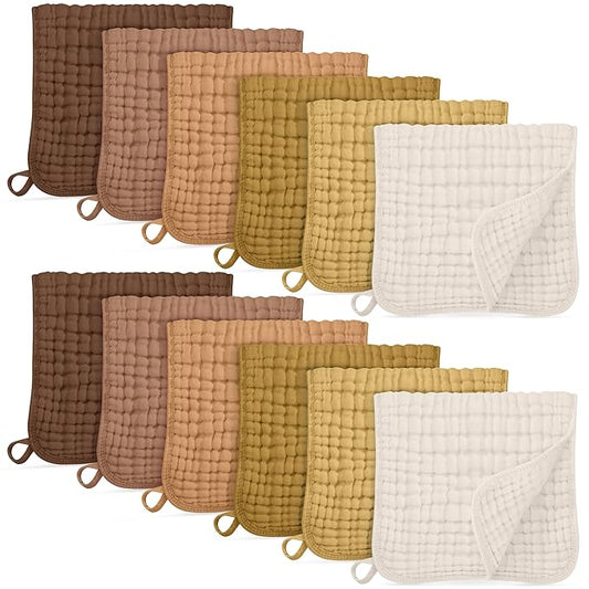 Muslin Burp Cloths for Baby 100% Cotton Burping Cloths for Boys Girls Large 20''X10'' Extra Soft and Absorbent 12 Pack - Gradient Brown