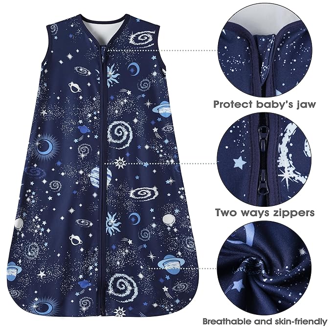 Baby Sleep Sack 6-12 Months Baby Wearable Blanket 100% Rayon Cotton 2-Way Zipper Toddler Sleeping Sack，Comfy Soft Lightweight TOG 0.3（Galaxies）