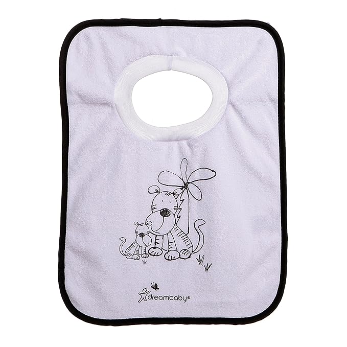 Dreambaby Terry Cloth Cotton Pullover Baby Bibs for Teething Feeding and Drooling - Super Absorbent & Extra Soft - Machine Washable - Jungle Animals