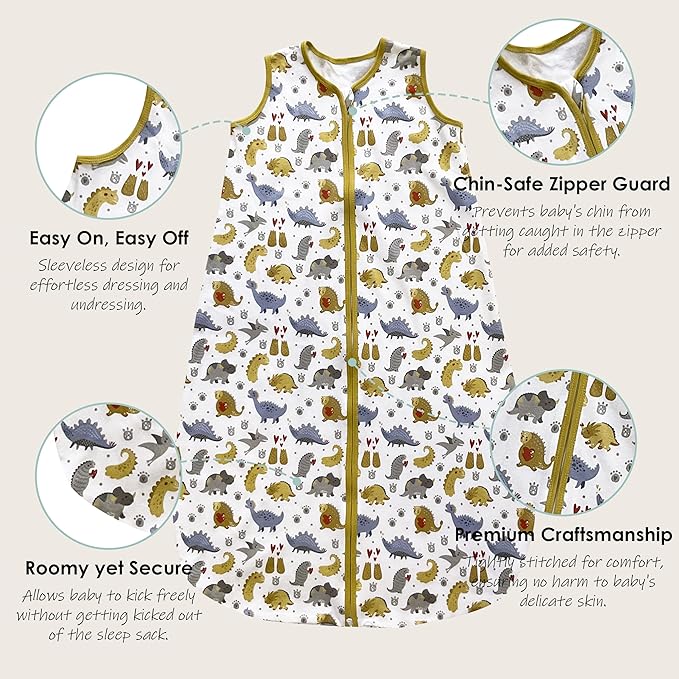 Cute Castle Baby Sleep Sack 18-24 Months - Lightweight 100% Cotton 2-Way Zipper TOG 0.5 Infant Wearable Blanket, Newborn Essentials Toddler Sleep Clothes, 3 Pack(Honey, Dinosaurs, Letters)