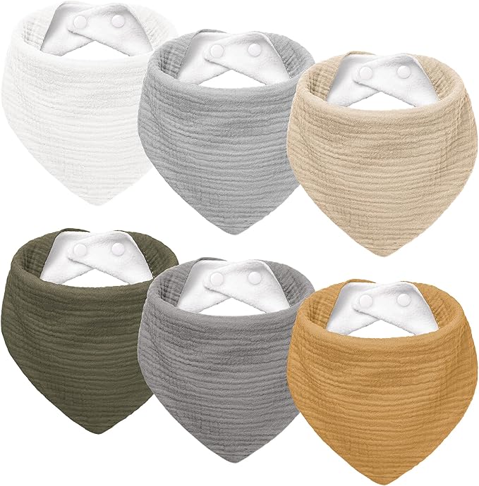 Susurration Muslin Baby Drool Bibs 6Pack Soft Triangular Adjustable Baby Bandana Bibs for Unisex Baby Girls & Boys