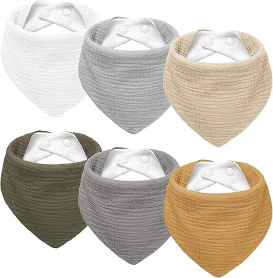 Susurration Muslin Baby Drool Bibs 6Pack Soft Triangular Adjustable Baby Bandana Bibs for Unisex Baby Girls & Boys