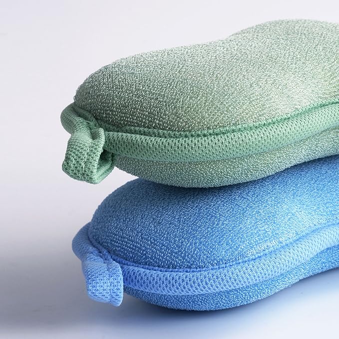 Baby Bath Sponge - Ultra Soft Baby Sponge for Bathing - Kids Bath Sponges for Infants, Toddler Bath Time, 2 Count (1 Pack) - Green Blue