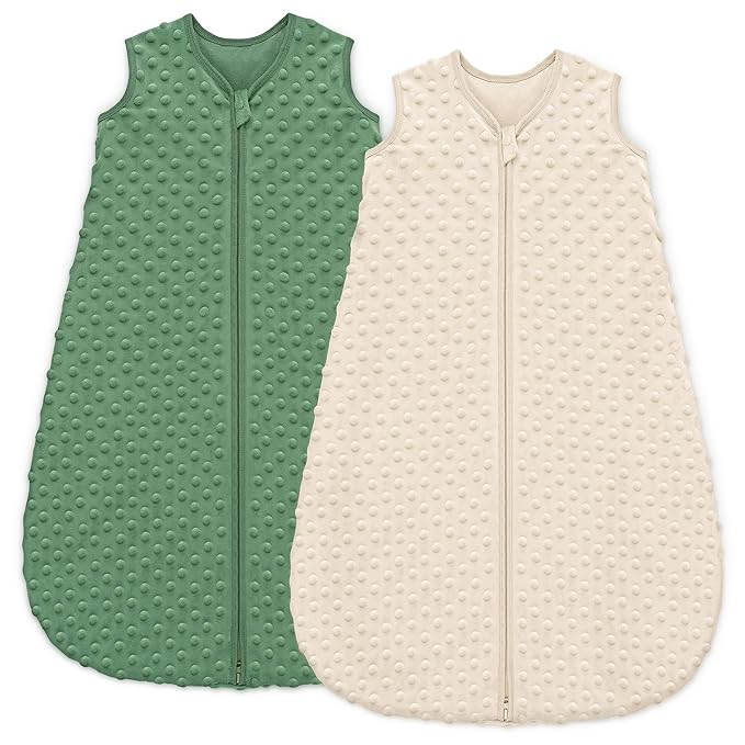 Fleece Baby Sleep Sack 0-6 Months with Plush Dots 1.5 Tog Baby Wearable Blanket with 2-Way Zipper Warm Sleeping Sack for Toddler Infant Newborn - Small, Apricot & Dark Green