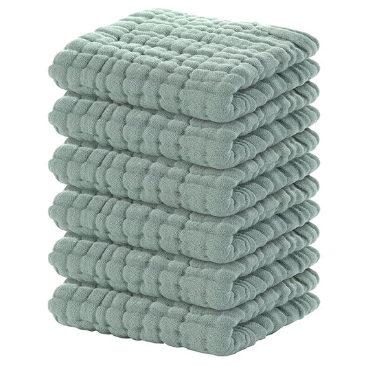 Yoofoss Muslin Baby Washcloths 100% Organic Cotton Face Towels 6 Pack Wash Cloths for Baby 12x12in Soft and Absorbent Baby Wipes (Dark Green)