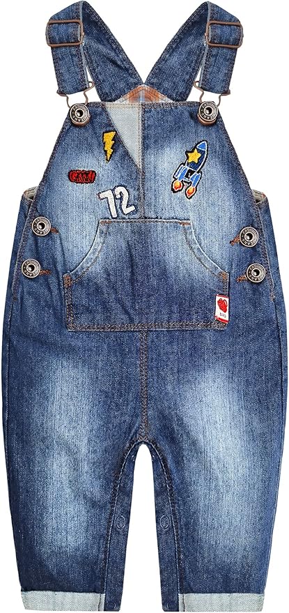 KIDSCOOL SPACE Baby Little Kids Cute Denim Embroidered Fashion Jean Overalls