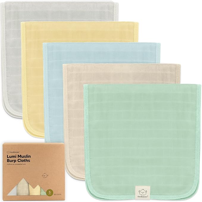 5-Pack Cotton Muslin Burp Cloths Baby Girls, Boys - Soft & Absorbent Spit Up Burp Rags, Large Muslin Towel, Cotton Wash Cloths for Babies, Newborn, Infant, No Shrink, Durable, Neutral (Mirage)