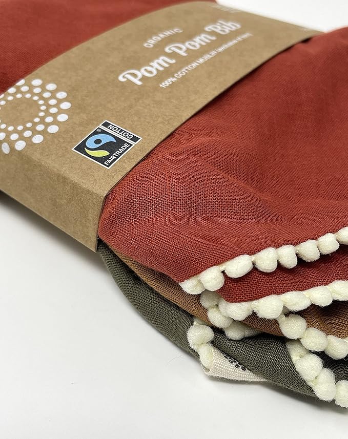 Kishu Baby Indi - Fairtrade Organic Baby Bibs for Girls or Boys - Rounded, 4-Way Reversible, 8 Layer Muslin Drool Bibs